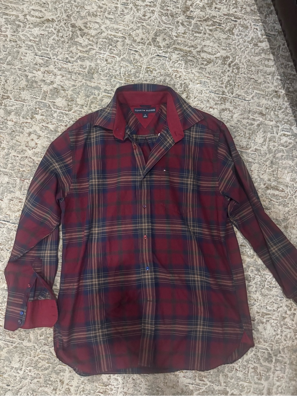 Vintage 2004 Tommy Hilfiger Y2K Plaid Button Up Shirt Red Navy Blue Men's Size M